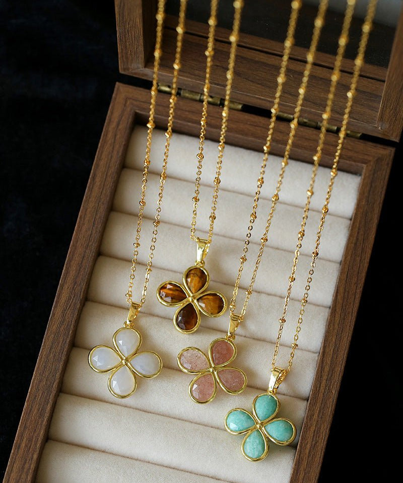 Natural Stone Four - Leaf Clover Necklace - floysun