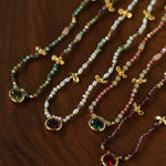Natural Stone & Freshwater Pearl Oval CZ Pendant Necklace - floysun