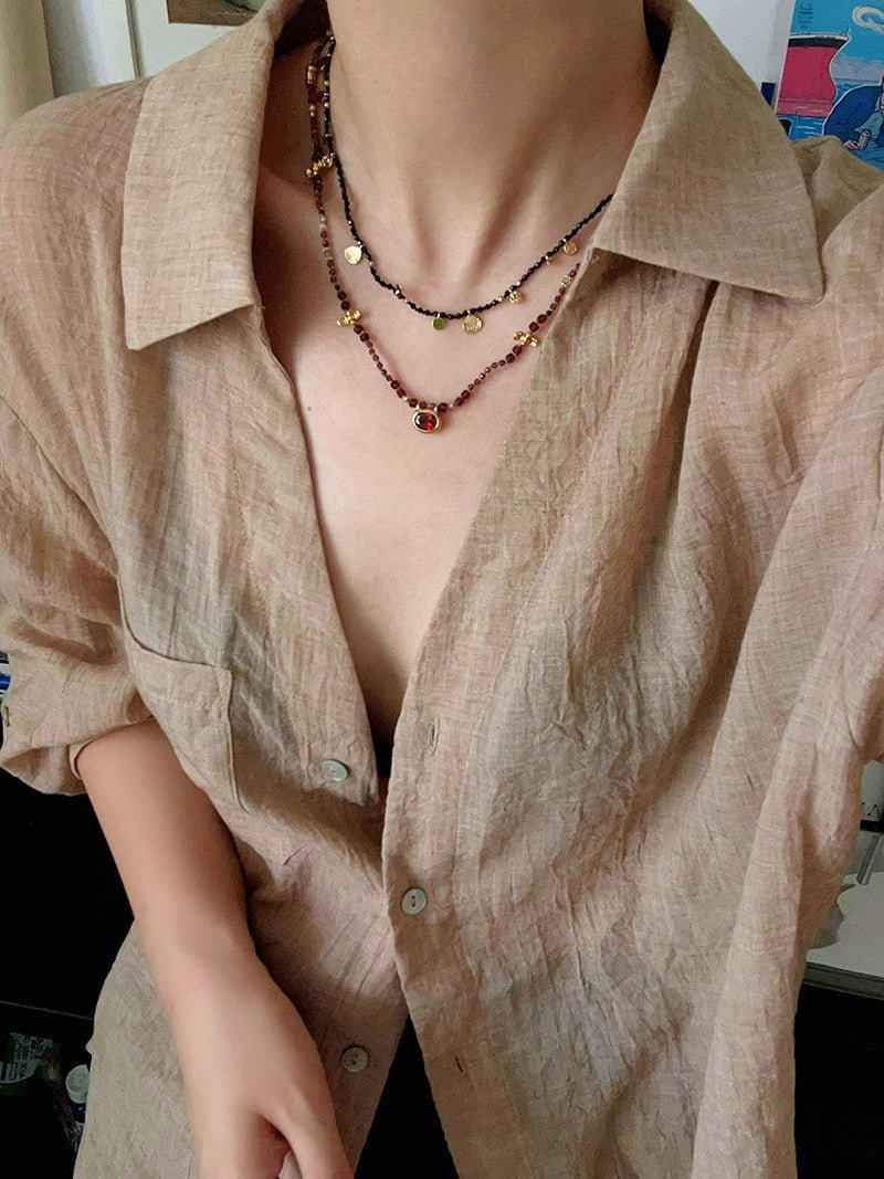 Natural Stone & Freshwater Pearl Oval CZ Pendant Necklace - floysun