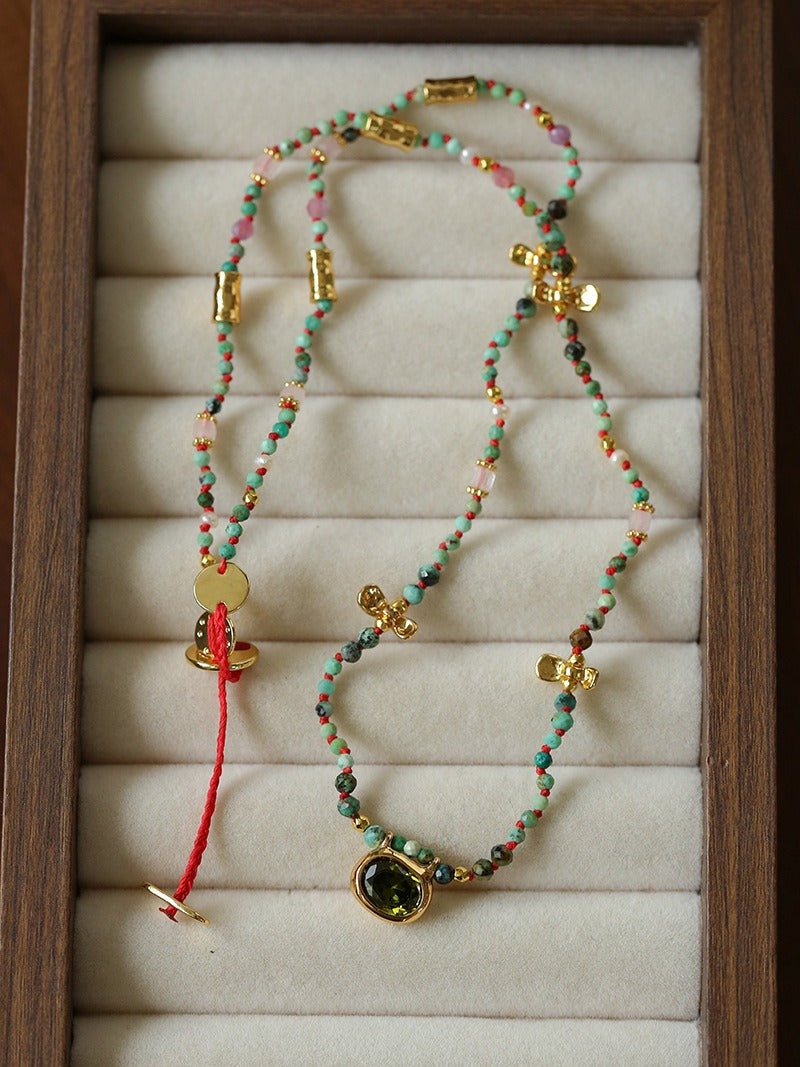 Natural Stone & Freshwater Pearl Oval CZ Pendant Necklace - floysun