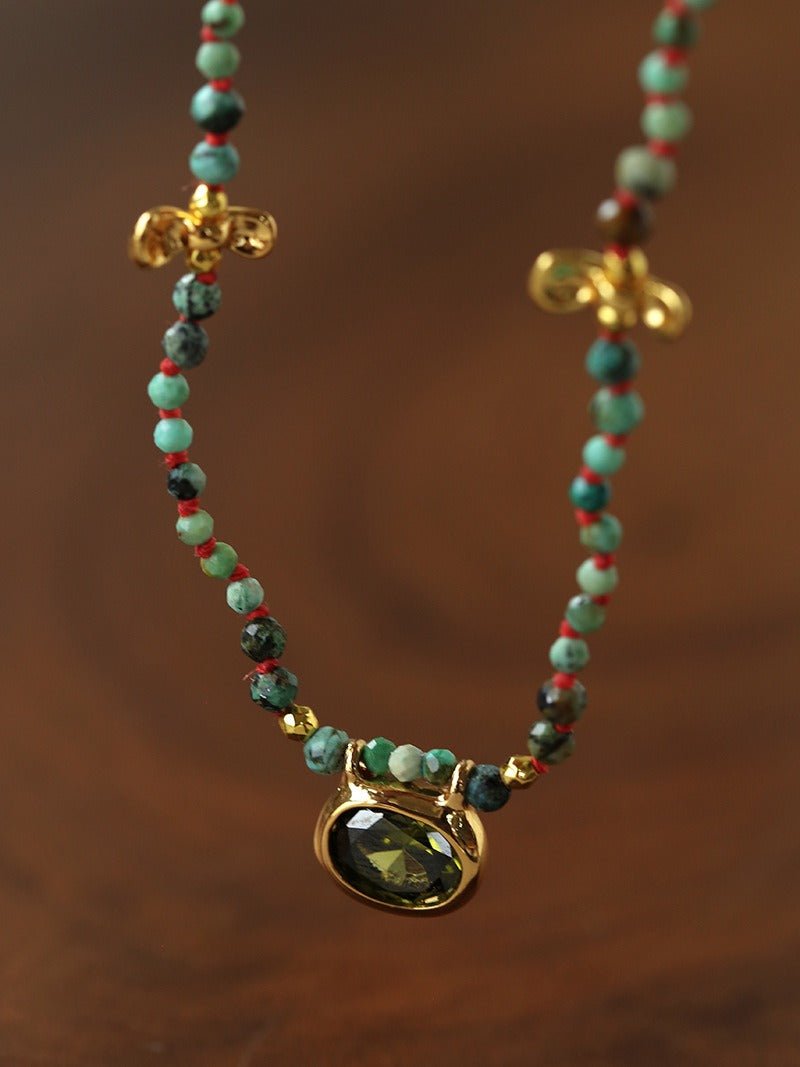 Natural Stone & Freshwater Pearl Oval CZ Pendant Necklace - floysun