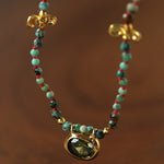 Natural Stone & Freshwater Pearl Oval CZ Pendant Necklace - floysun