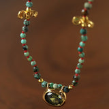 Natural Stone & Freshwater Pearl Oval CZ Pendant Necklace - floysun
