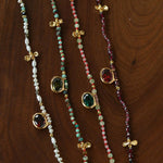 Natural Stone & Freshwater Pearl Oval CZ Pendant Necklace - floysun