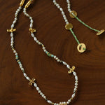 Natural Stone & Freshwater Pearl Oval CZ Pendant Necklace - floysun