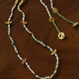 Natural Stone & Freshwater Pearl Oval CZ Pendant Necklace - floysun