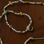 Natural Stone & Freshwater Pearl Oval CZ Pendant Necklace - floysun