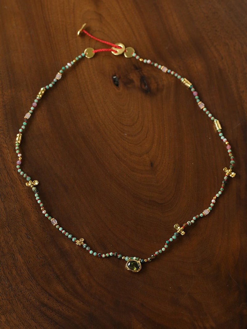Natural Stone & Freshwater Pearl Oval CZ Pendant Necklace - floysun