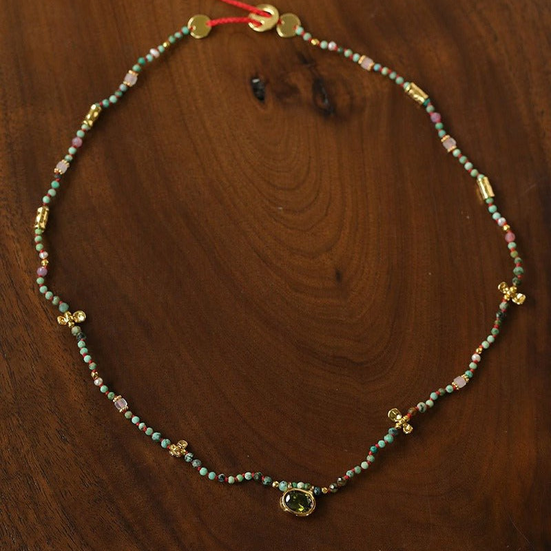 Natural Stone & Freshwater Pearl Oval CZ Pendant Necklace - floysun