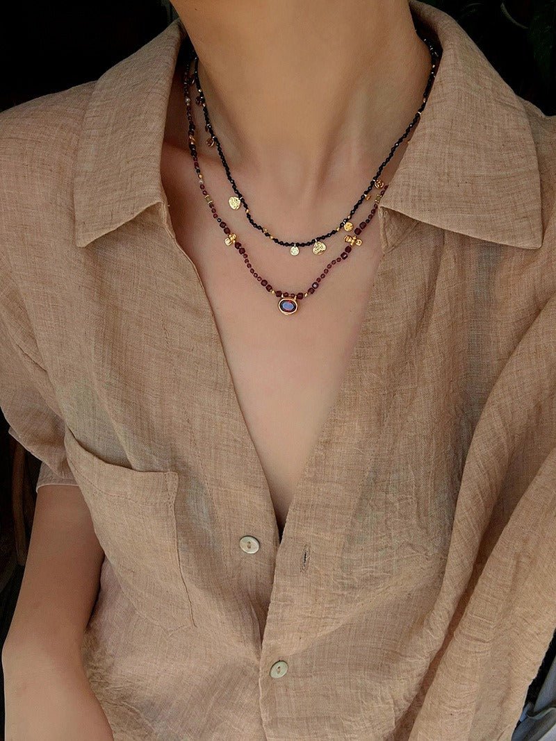Natural Stone & Freshwater Pearl Oval CZ Pendant Necklace - floysun