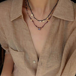 Natural Stone & Freshwater Pearl Oval CZ Pendant Necklace - floysun