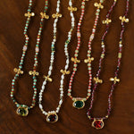 Natural Stone & Freshwater Pearl Oval CZ Pendant Necklace - floysun