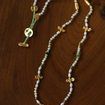 Natural Stone & Freshwater Pearl Oval CZ Pendant Necklace - floysun
