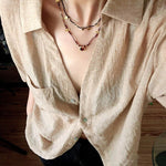 Natural Stone & Freshwater Pearl Oval CZ Pendant Necklace - floysun