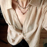 Natural Stone & Freshwater Pearl Oval CZ Pendant Necklace - floysun