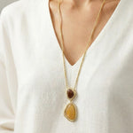 Natural Stone Geometric Layered Pendant Necklace - floysun
