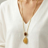 Natural Stone Geometric Layered Pendant Necklace - floysun