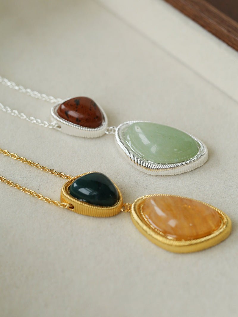 Natural Stone Geometric Layered Pendant Necklace - floysun