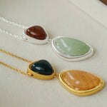 Natural Stone Geometric Layered Pendant Necklace - floysun