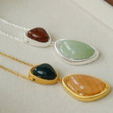 Natural Stone Geometric Layered Pendant Necklace - floysun