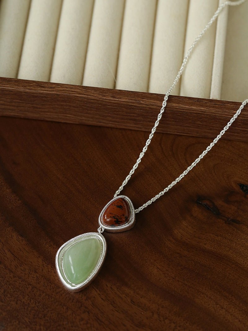 Natural Stone Geometric Layered Pendant Necklace - floysun