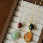 Natural Stone Geometric Layered Pendant Necklace - floysun