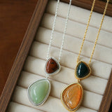 Natural Stone Geometric Layered Pendant Necklace - floysun