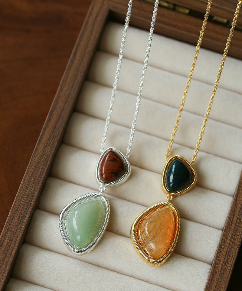 Natural Stone Geometric Layered Pendant Necklace - floysun