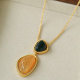 Natural Stone Geometric Layered Pendant Necklace - floysun