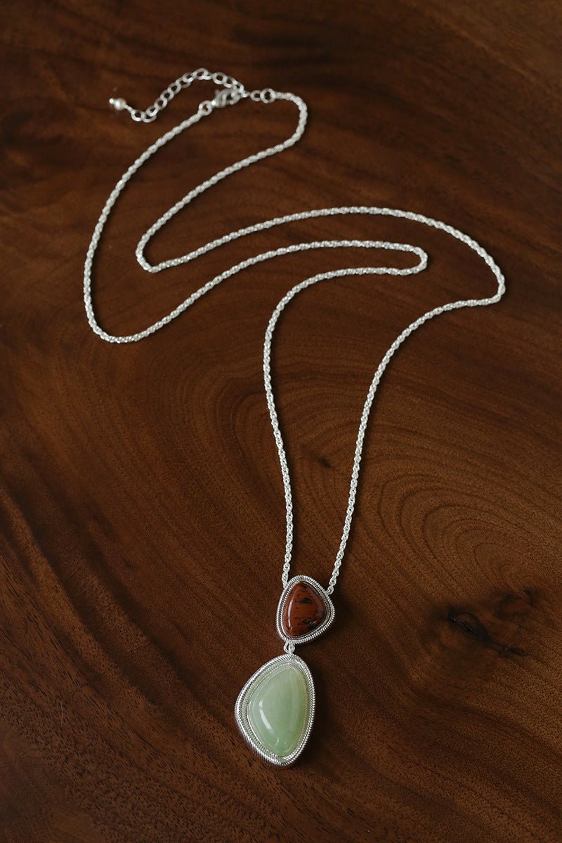 Natural Stone Geometric Layered Pendant Necklace - floysun