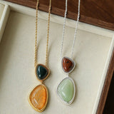 Natural Stone Geometric Layered Pendant Necklace - floysun