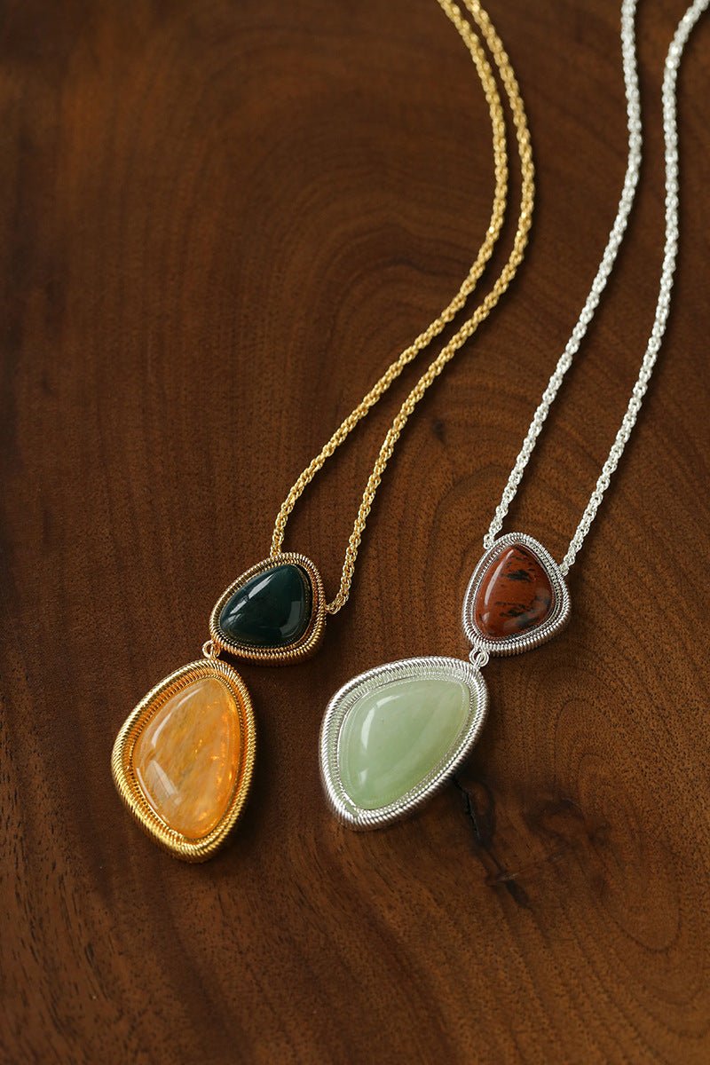 Natural Stone Geometric Layered Pendant Necklace - floysun