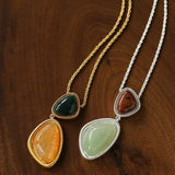 Natural Stone Geometric Layered Pendant Necklace - floysun