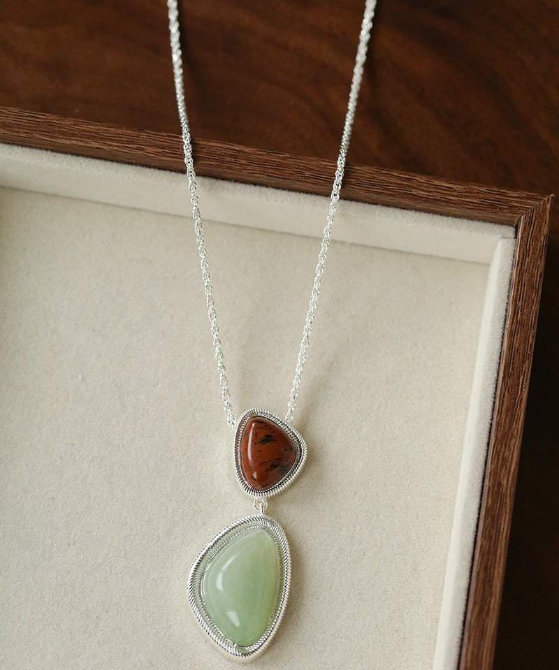 Natural Stone Geometric Layered Pendant Necklace - floysun