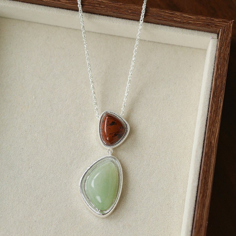Natural Stone Geometric Layered Pendant Necklace - floysun