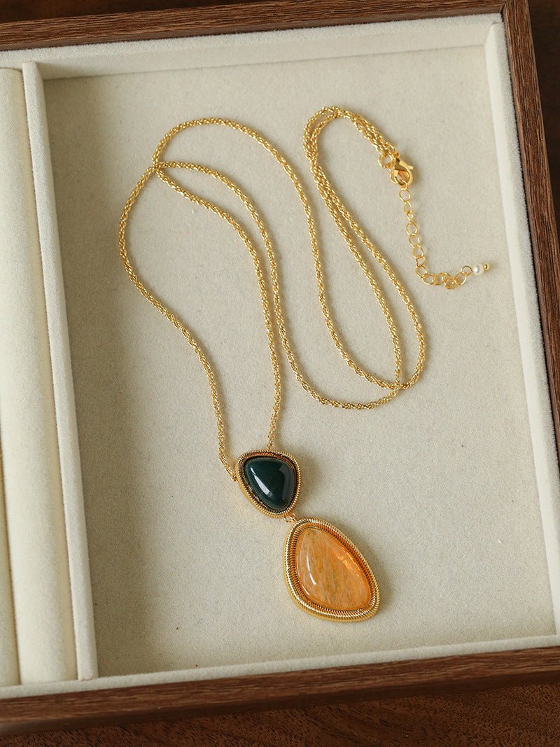 Natural Stone Geometric Layered Pendant Necklace - floysun