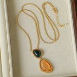 Natural Stone Geometric Layered Pendant Necklace - floysun