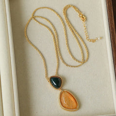 Natural Stone Geometric Layered Pendant Necklace - floysun