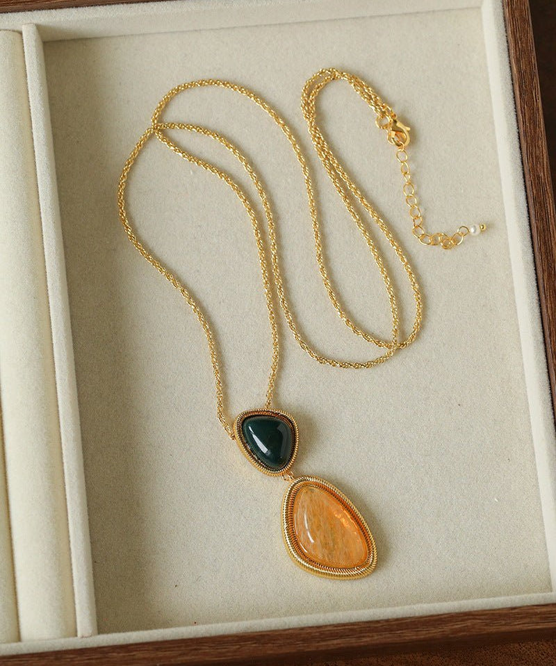 Natural Stone Geometric Layered Pendant Necklace - floysun