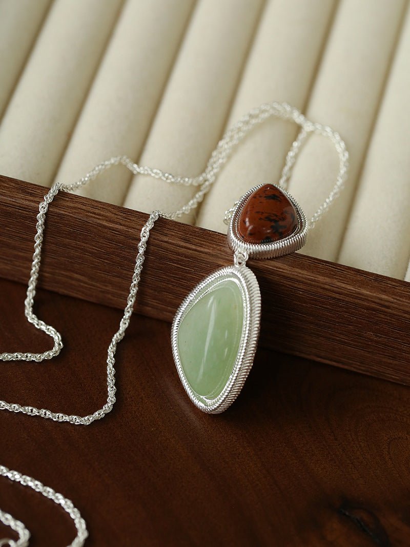 Natural Stone Geometric Layered Pendant Necklace - floysun