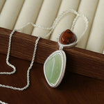 Natural Stone Geometric Layered Pendant Necklace - floysun