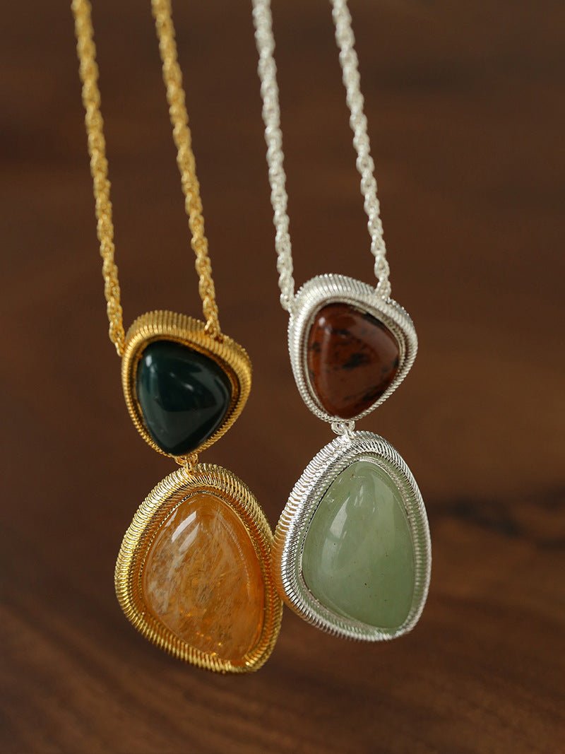 Natural Stone Geometric Layered Pendant Necklace - floysun