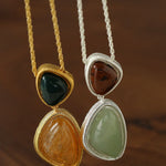 Natural Stone Geometric Layered Pendant Necklace - floysun