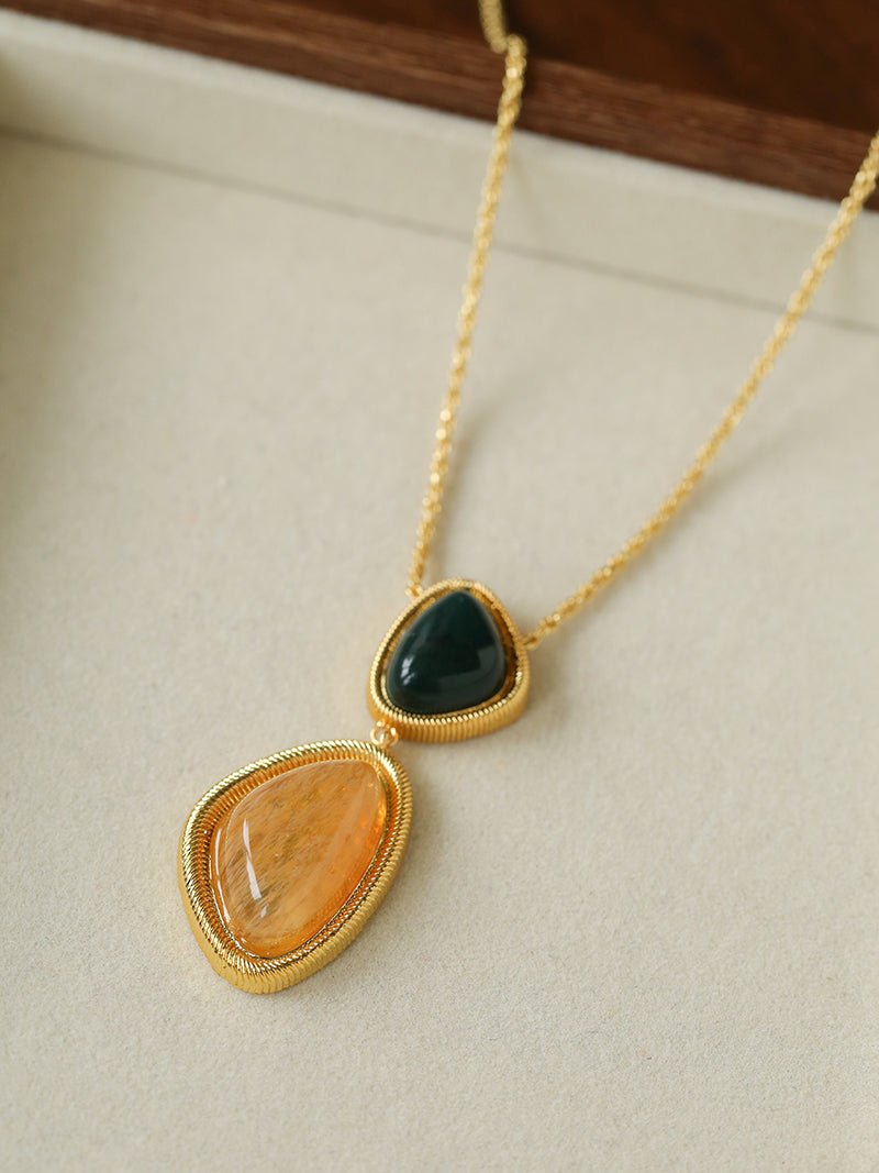 Natural Stone Geometric Layered Pendant Necklace - floysun