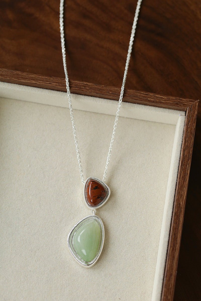 Natural Stone Geometric Layered Pendant Necklace - floysun