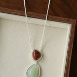 Natural Stone Geometric Layered Pendant Necklace - floysun