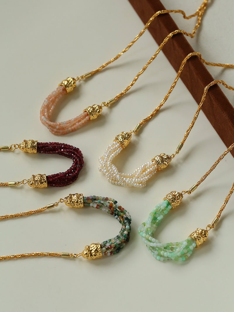 Natural Stone Multi - Layer Twist “Smile” Necklace - floysun