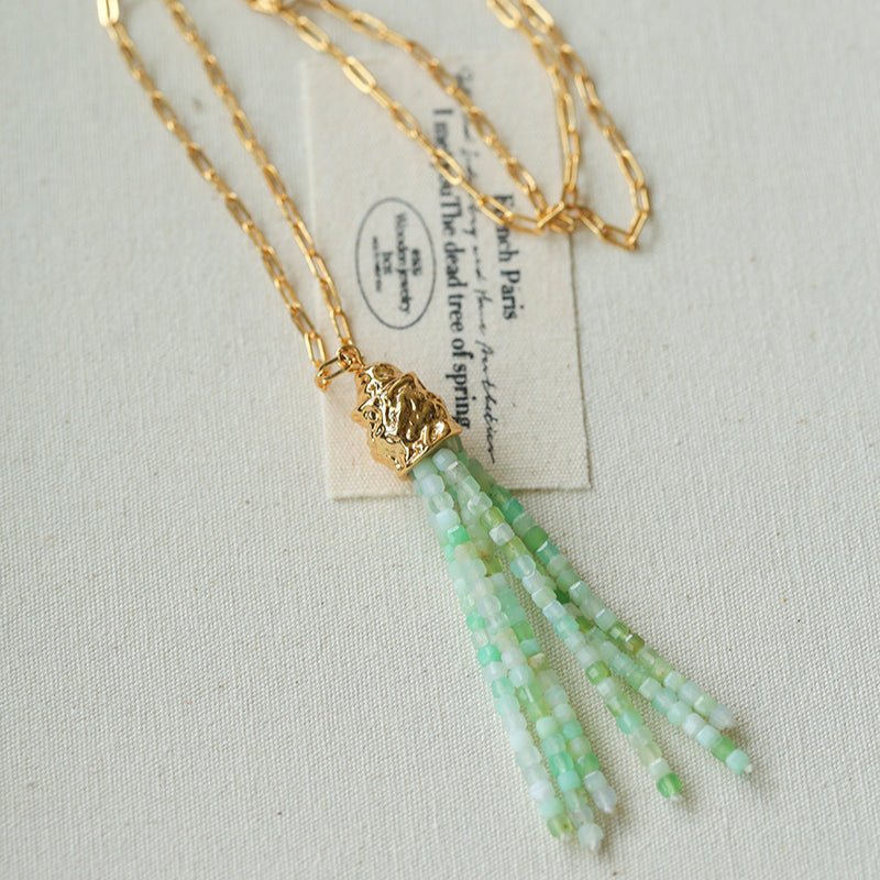 Natural Stone Tassel Necklace – Pearl, Sunstone, Australian Jade, Garnet, Moss Agate - floysun