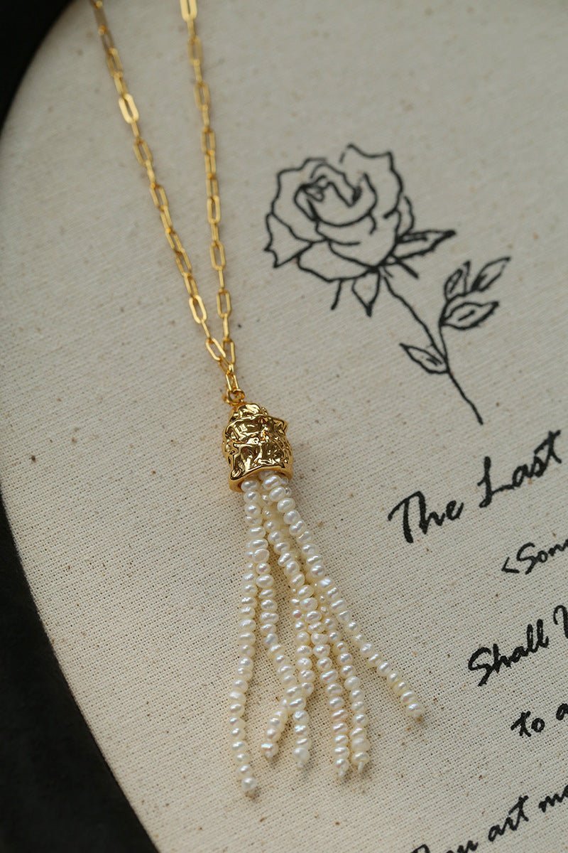 Natural Stone Tassel Necklace – Pearl, Sunstone, Australian Jade, Garnet, Moss Agate - floysun