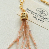 Natural Stone Tassel Necklace – Pearl, Sunstone, Australian Jade, Garnet, Moss Agate - floysun